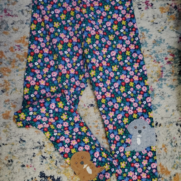 Mini Boden Starboard Blue & Pink Floral Puppies Fun Appliqué Leggings - Picture 2 of 7